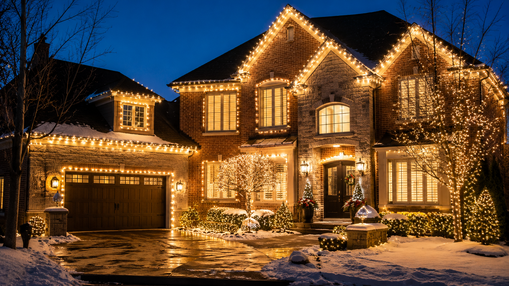 The finished result — a professionally lit home at dusk